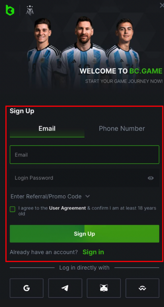 bc game registration mobile app